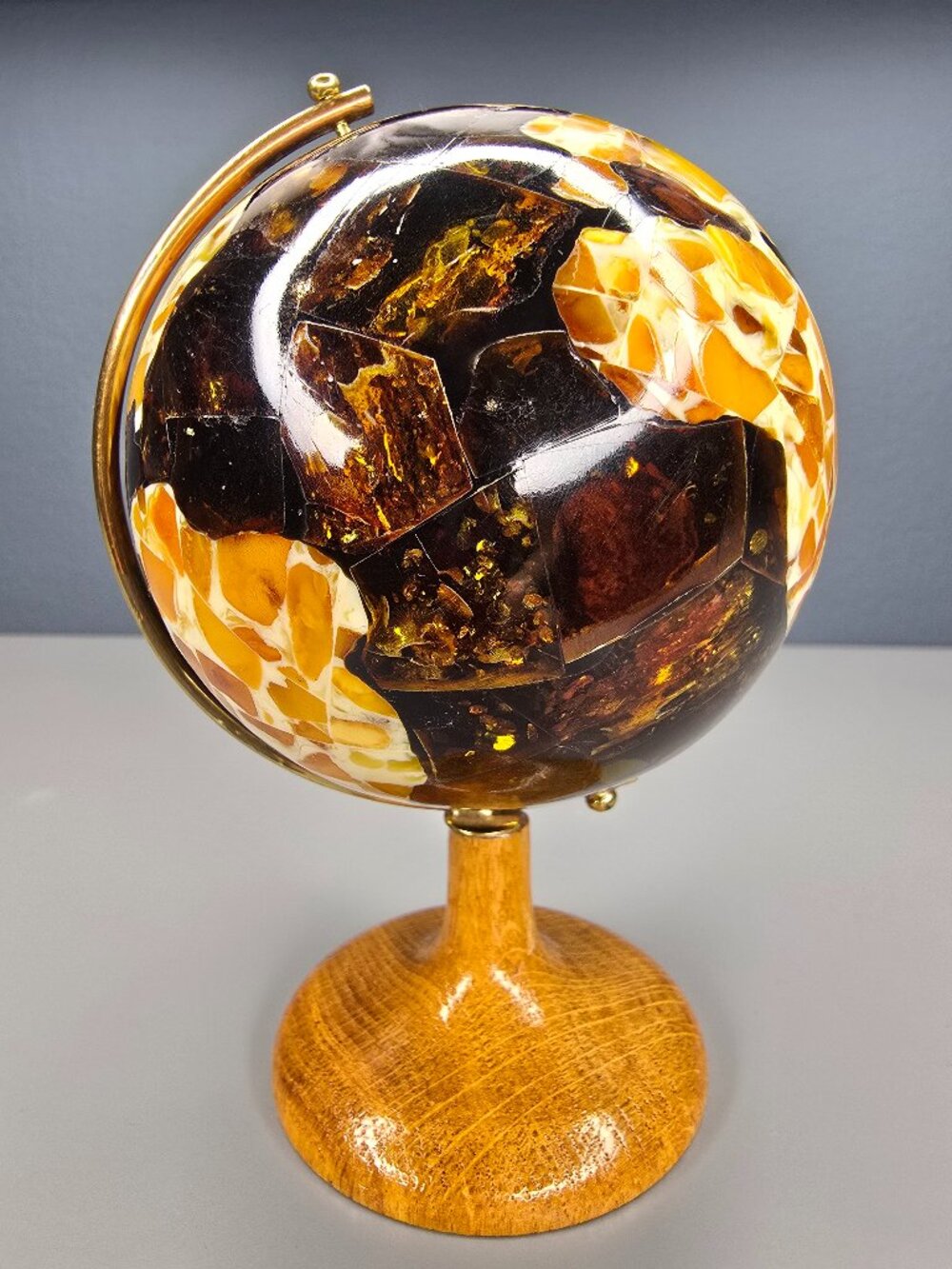 Stunning Handcrafted Baltic Amber Mosaic World Globe Decor